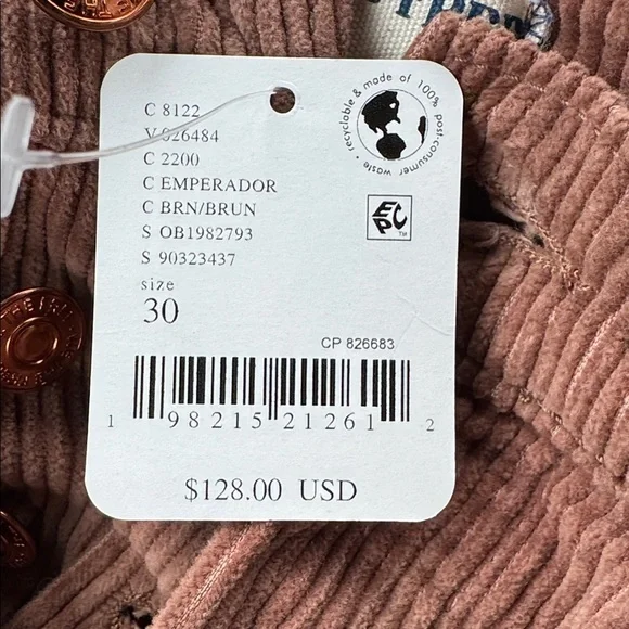 Free People We The Free Good Luck Mid-Rise Corduroy Barrel Jeans in Brown NWT - Picture 9 of 9